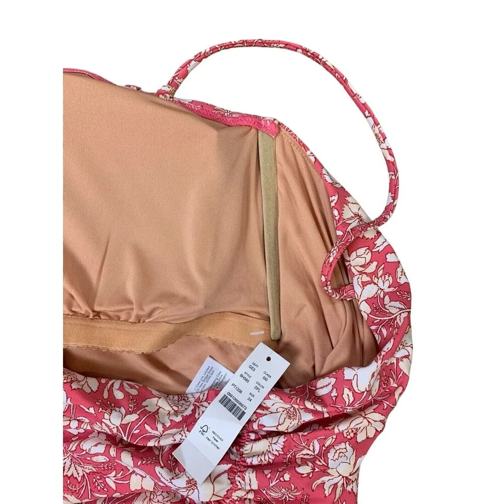 J. Crew Women's 24 Pink Tossed Floral Ruched Sweetheart One-Piece Swimsuit New! - Picture 10 of 11